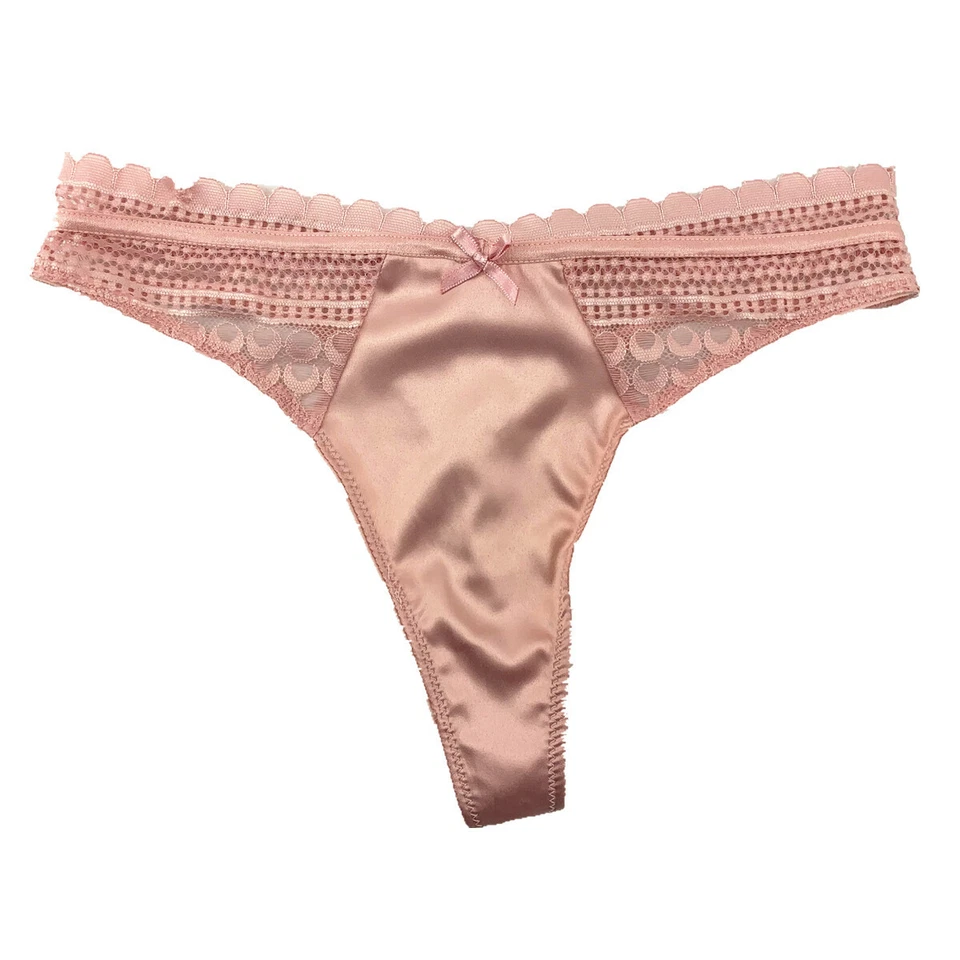 5 Pcs Women's Sexy Satin Thongs Panties Lace Trim G-string V-back Underwear,S-XL - Image 3 of 4