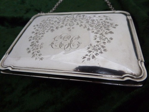 QUALITY ANTIQUE EDWARDIAN CHASED SOLID SILVER AIDE MEMOIR CARD CASE BIRM 1915 - Picture 7 of 10