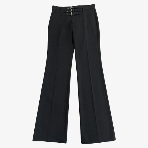 VERTIGO PARIS Vintage 90's Black Triple Belt Hardware Pleated Flare Pants