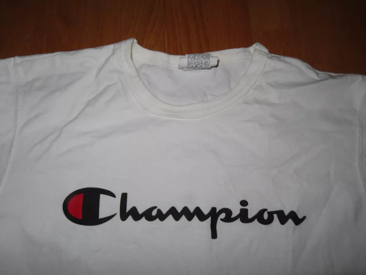 Vintage Champion Label CHAMPION Logo LG T Shirt WHITE