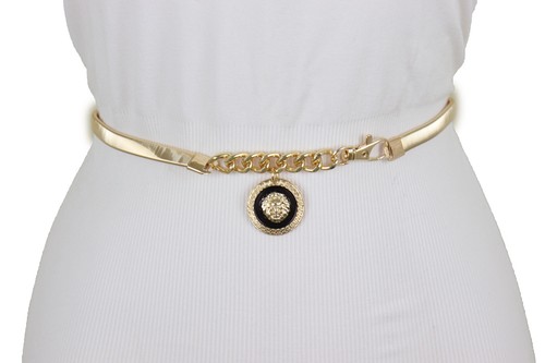 Mujer Metal Dorado Elástico Moda Formal Cinturón León Moneda Medallón Buckle M L - Imagen 15 de 20