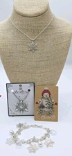 Snowflake Christmas Necklace Bracelet Earring Lot Silver tone Set of 4