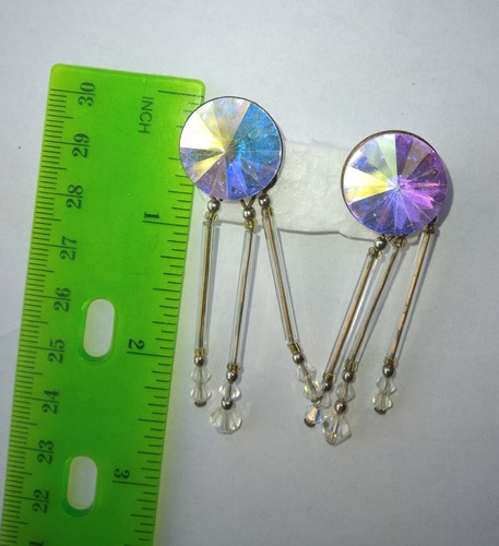Vintage/Antique Glass Crystal Aurora Borealis Earrings - Picture 3 of 3