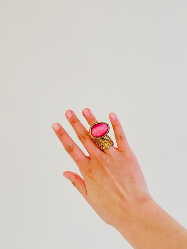 Yves Saint Laurent YSL Arty Clear Pink Statement Chunky Cabochon Ring US 5 Gold - Picture 6 of 16