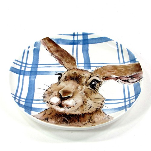 NEW Pier 1 Imports HENRY BUNNY 8.5" Salad Plate Rabbit Ears Apart Blue Plaid - Picture 7 of 8