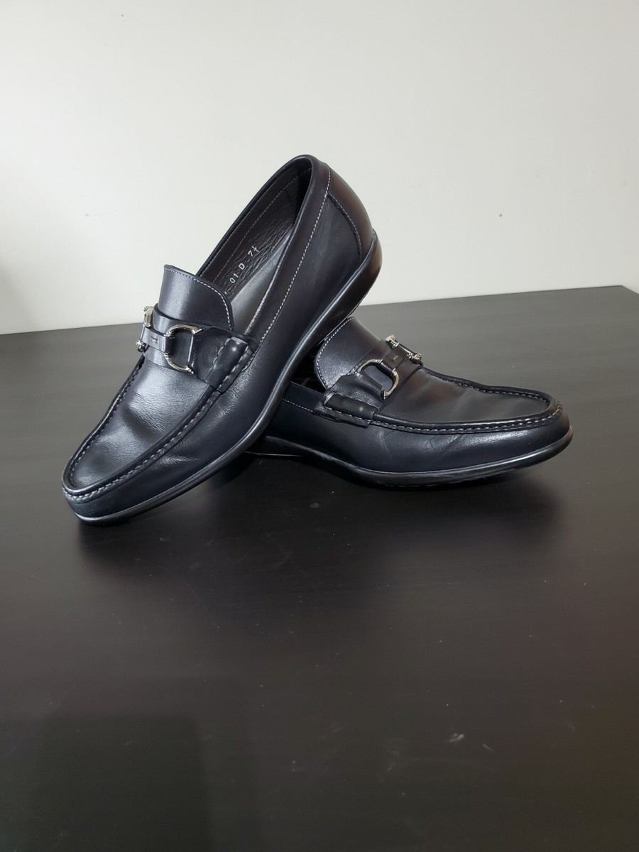 SANTONI Solid Black Bit Loafer Leather Mens Dress Shoes 1824  display picture 3
