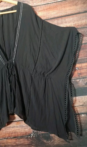 Lane Bryant Cover Piece Plus One Size Caftan Style Black Rayon Drawstring Womens - Picture 6 of 9