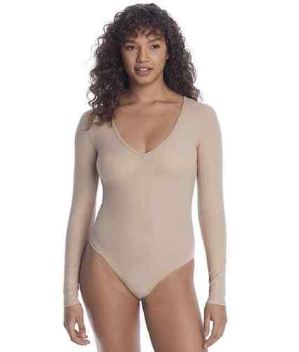 NearlyNude MOCHA 2x2 Modal Ribbed Plunge Bodysuit, US X-Small - Picture 2 of 3