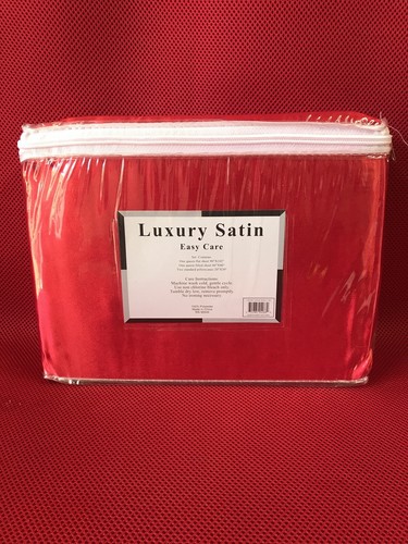 Luxury Satin 100 Poly Solid Satin Sheet Set - QUEEN - RED