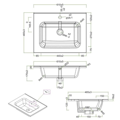 Lavabo ad Incasso in Ceramica Bianco Lucido per Mobili Bagno - Imagen 7 de 10