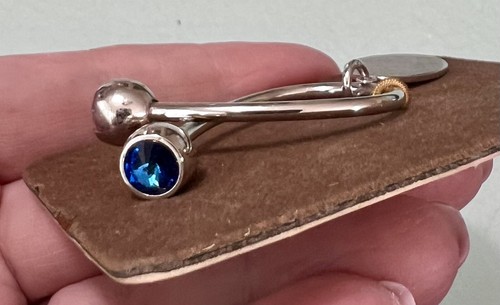 ANSON Made in USA Blue Rivoli Topped Silver Tone Key Ring in Original Box UNUSED - Picture 9 of 17