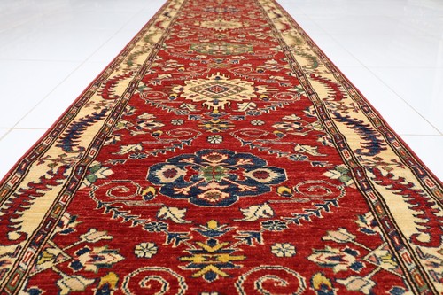19 ft Hallway Kazak Large Size Runner Rug Afghan Hand Knotted Veg Dye Wool Rug - Picture 2 of 11