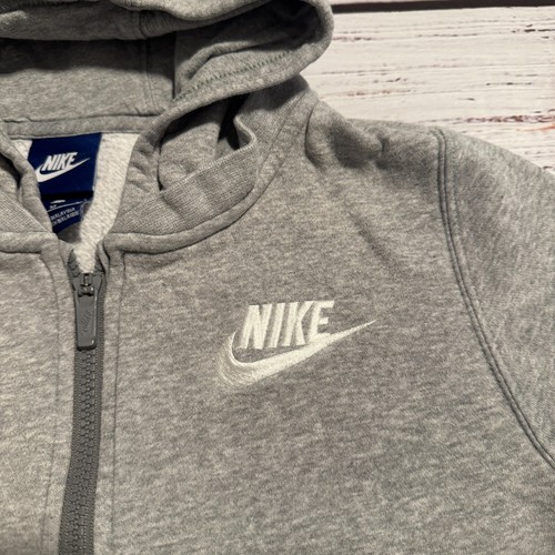 Nike Fleece Full Zip Short Sleeve Hoodie Sweatshirt Gray Logo Youth Size M - Picture 3 of 14