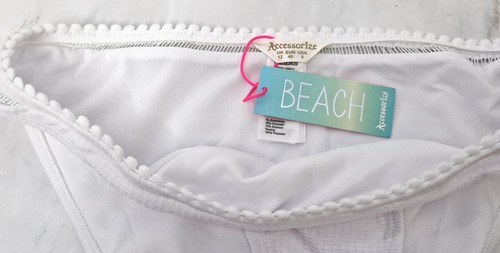 ACCESSORIZE Beach donna nuoto bianco pom pom orlo bikini fondo UK 12 - Foto 2 di 3