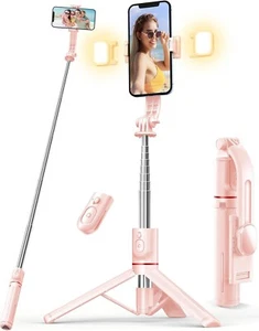 Selfie Stativ mit 2 Lichter 114cm Stabil für Handy mit Fernbedienung C471