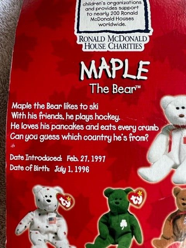 Vintage Maple the Bear Beanie Baby with tag errors - Picture 3 of 6