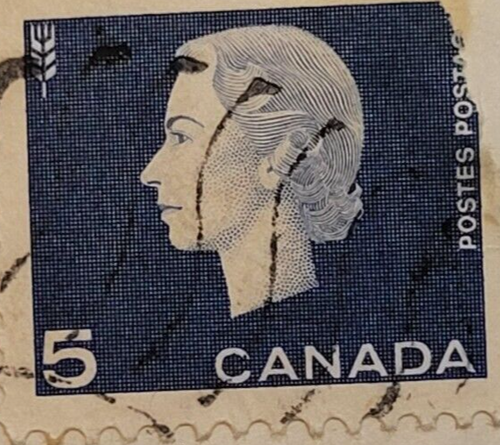 Canada affrancatura ~ Regina Elisabetta II ~ francobollo blu 5 ¢ ~ annullato/inviato ~ c.1963 - Foto 4 di 6