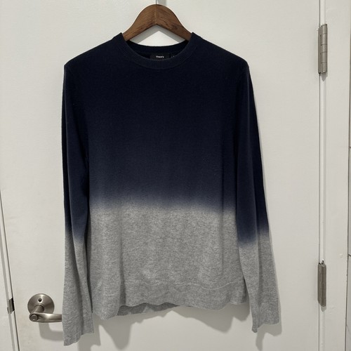 Theory Men’s Hilles 100% Cashmere Blue Grey Ombré Crewneck Sweater Size M Medium - 第 1/5 張圖片