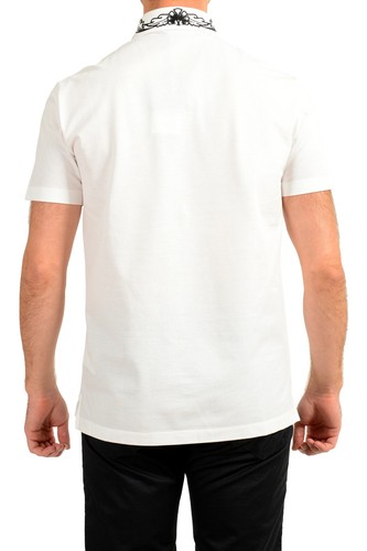 Versace Men's Taylor Fit White Embroidered Short Sleeve Polo Shirt US 2XL IT 56 - Picture 3 of 6