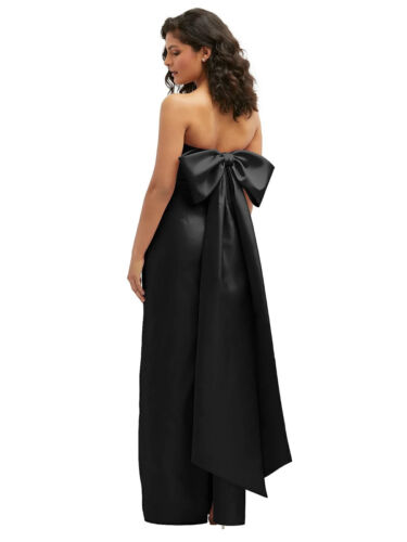 Alfred Sung Black Strapless Bow Back Satin Column Gown Size 18 $289 D856