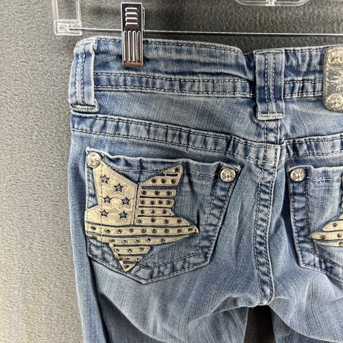 MISS ME Denim Women's Bling Star Rhinestones Mid Rise Relaxed Boot Blue Jeans 26 - Picture 9 of 9