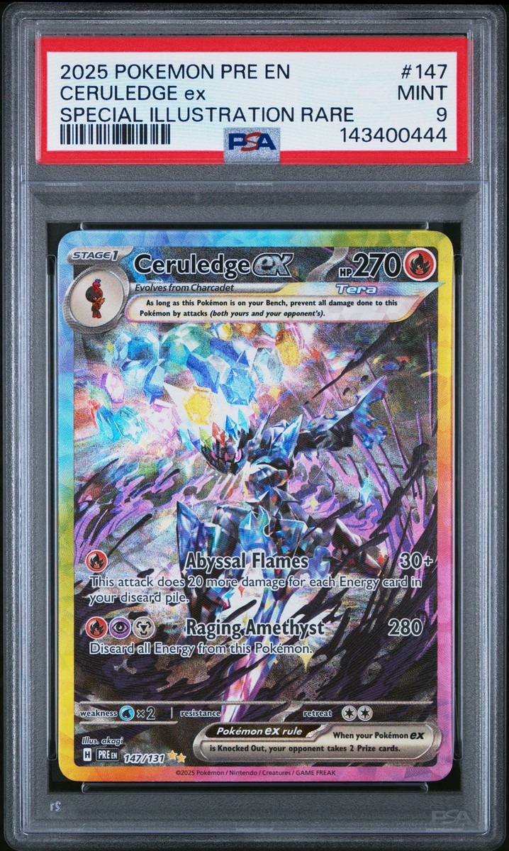 PSA 9 Ceruledge Ex Secret Rare #147 2025 Pokemon Prismatic