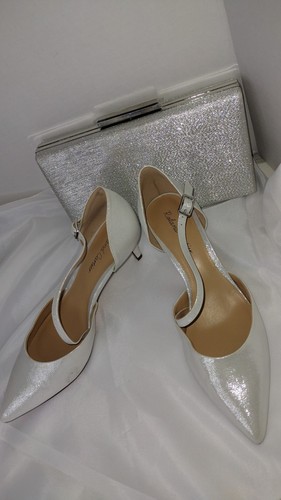 ROLAND CARTIER BRAND NEW LOW HEEL SILVER SHIMMER SHOES & MATCHING BAG UK 4 EU 37 - Picture 3 of 10