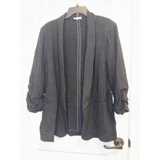 Entro Blazer Women XL Black Unstructured Ruched 3/4 Sleeve Linen Blend Casual