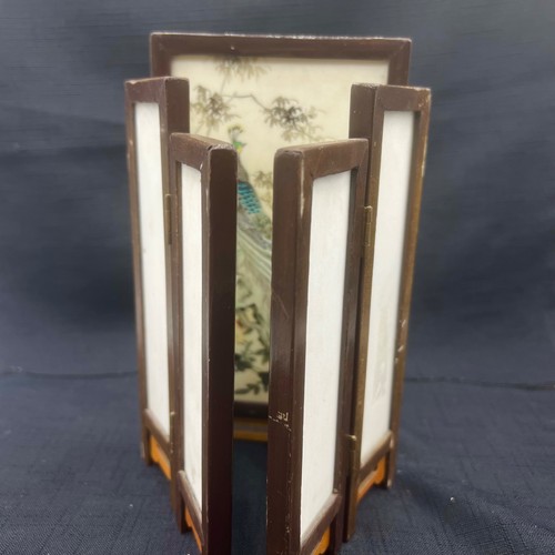 Vintage chinesischer handbemalter Tisch Klappschirm Pfau Vögel 5 Platten - Bild 8 von 11