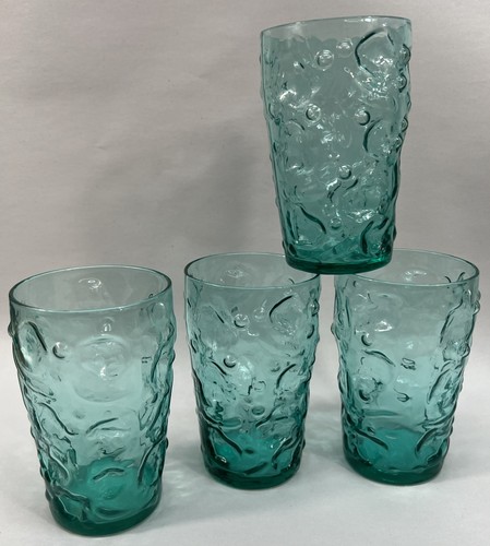 Vintage Anchor Hocking Lido Milano Aqua Blau 12 Unzen Becher 4er Set