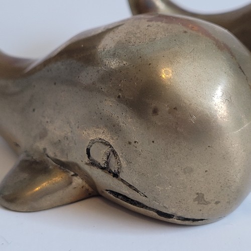 Vintage Solid Brass Whales Paperweights Curled Tail 3" Nice! See Description! - Picture 2 of 19