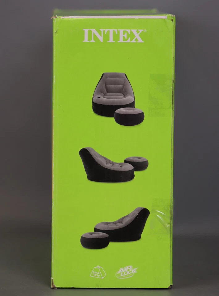 Juego de sillón inflable Ultra Intex 68564E con portavasos y otomana gris Foto 3 de 4