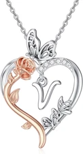 Sterling Silver Rose Heart Necklace for Women - Perfect Gift for Any Occasion