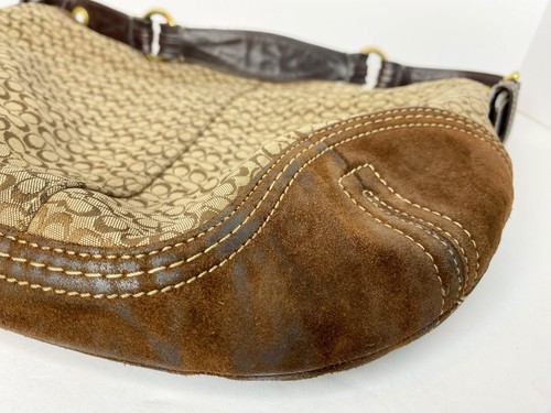 Coach Small "C" Brown Canvas and Suede Purse Hobo Shoulder G062-2158 - Picture 3 of 24