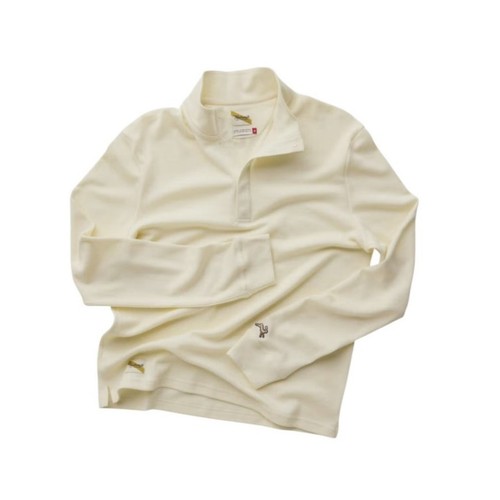 Tracksmith Herren Antik Weiß Downeaster Viertel Druckknopf Merinowolle Pullover Gr. L