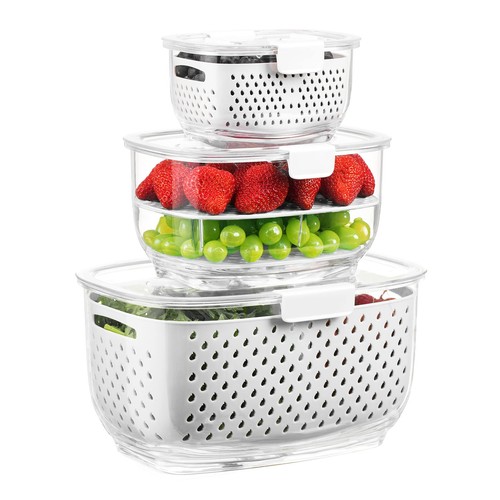 Fresh Produce Vegetable Fruit Storage Containers 3Piece Set, BPA-free, Partit...