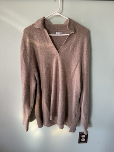 J.Crew Women’s Plus 2X Beige Tan Extrasoft Sweater Polo V Neck PullOver