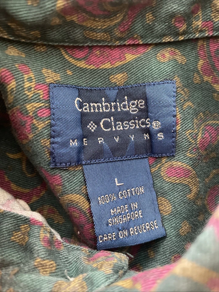 Cambridge Classics Mens Corduroy Green N Paisley Button Up Shirt Size Large Vntg - Image 4 of 4