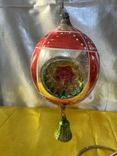 6 In. Large 1950s Tri-indent Hand Decorated Mercury Glass Ornament Bell Poland
