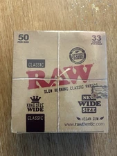 Raw Classic Slim Ultra Thin Rolling Paper, King Size Box of 50