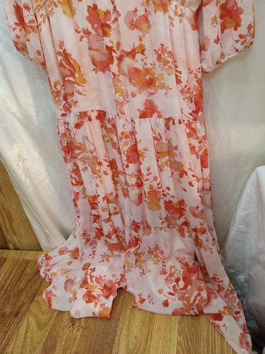 BLEEKER 126 Womens Empire Waist V Neck Floral Boho Maxi Ruffles Dress Sz 14 - Picture 6 of 9