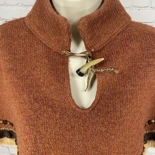 Vintage F.L. Mantello scialle a levetta corno pelliccia mohair marrone Malik made in USA taglia small S - Foto 9 di 10