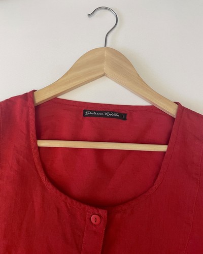 Gudrun Sjoden Tunic Dress Linen Cotton Red Artsy Babydoll Tiered Size L - Picture 6 of 16