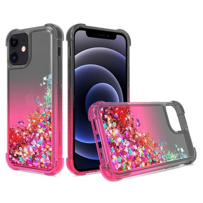 Reiko Shiny Flowing Glitter Liquid Bumper Case for Apple iPhone 12 Mini in Black