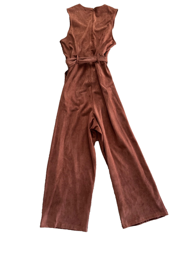 ANTHROPOLOGIE Women's Medium Faux Suede Jumpsuit Chestnut Pockets - Picture 3 of 12