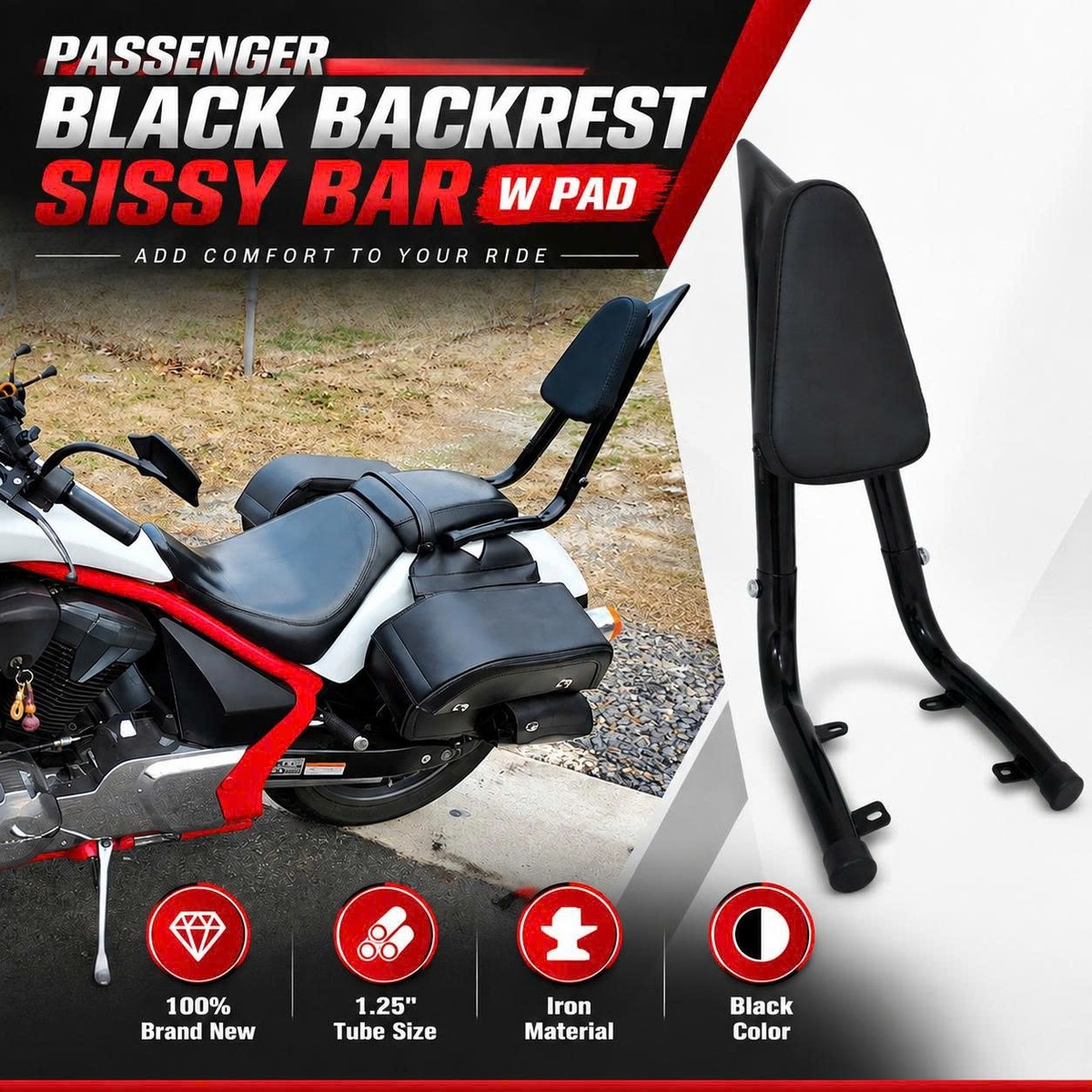 Passenger Backrest Sissy bar Black Bagger For Honda Fury VT1300CX