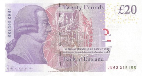 England/Great Britain 20 Pounds (2015) QE II/Adam Smith - p392c, B201c UNC - Picture 2 of 3