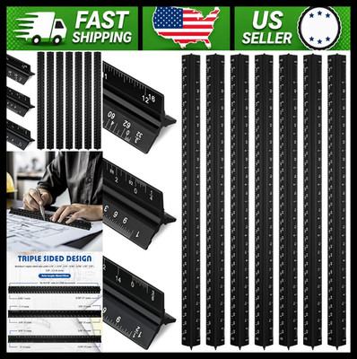 10 Pc Architectural Scale Ruler Set Aluminum Imperial Measurements Black