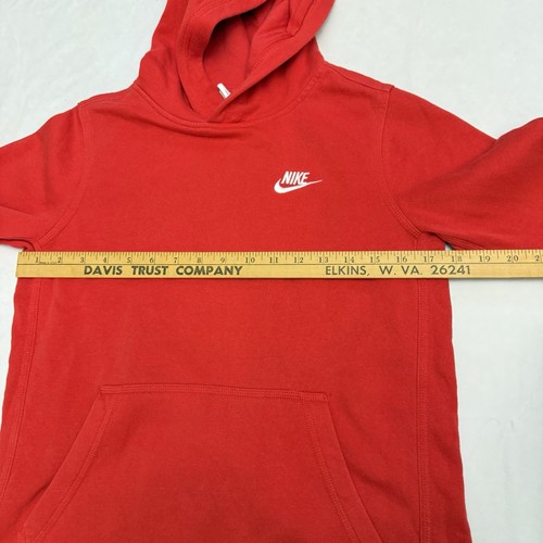 Boys Sz L Nike Hoodie Red White Swoosh Pullover Sports Active Logo Youth School - Picture 4 of 7