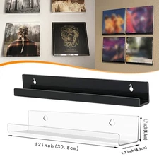 12" Floating Vinyl Record Album Wall Mount Display Shelf Acrylic Clear Holder